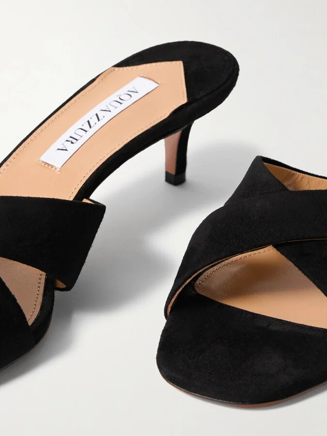 Aquazzura - Divine 50 Suede Mules - Black - Image 4