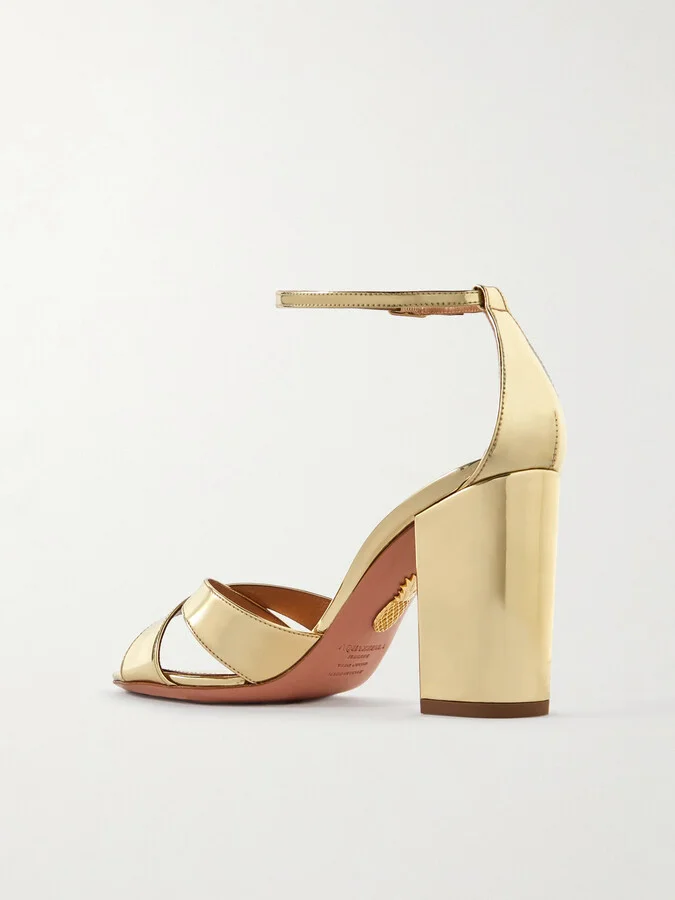Aquazzura - Divine 85 Mirrored-leather Sandals - Gold - Image 3