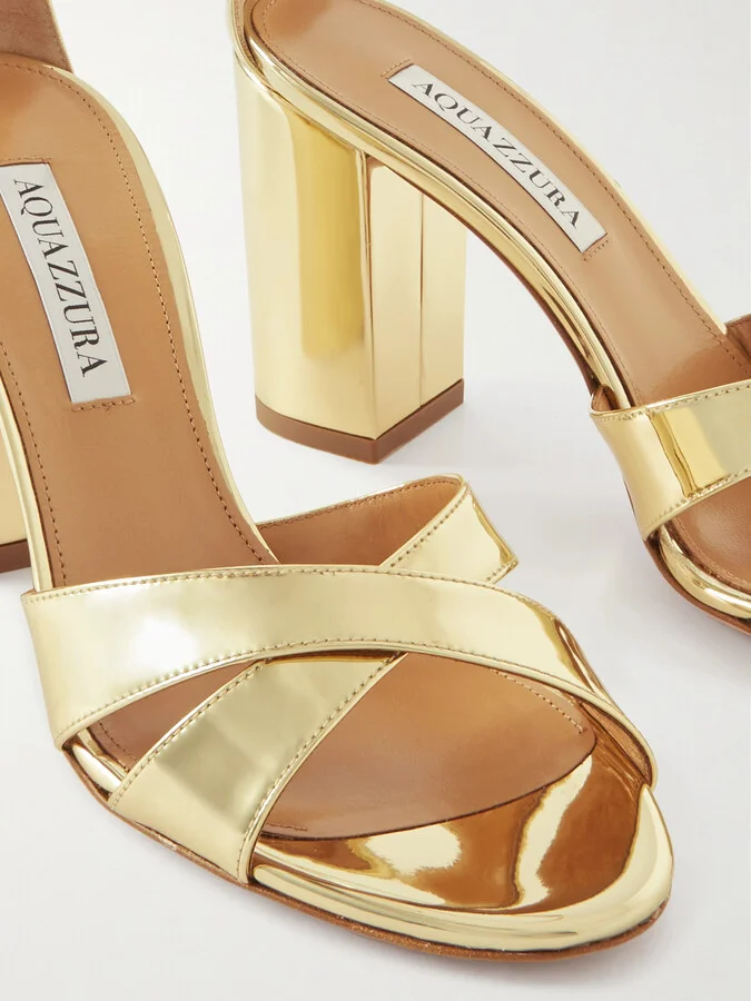 Aquazzura - Divine 85 Mirrored-leather Sandals - Gold - Image 4