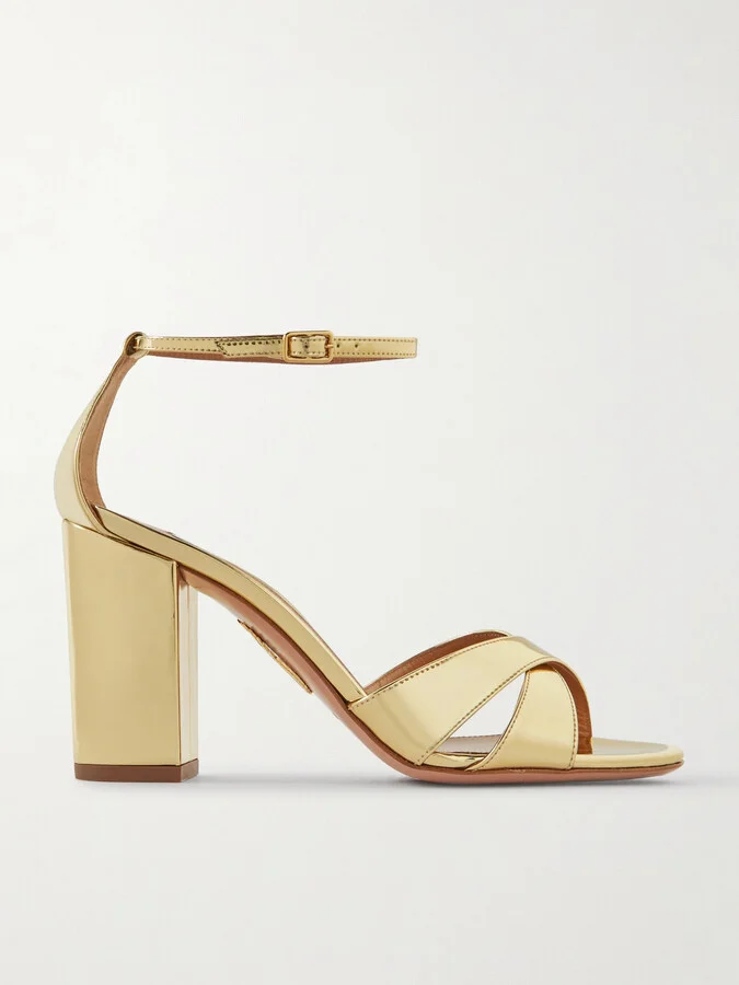 Aquazzura - Divine 85 Mirrored-leather Sandals - Gold