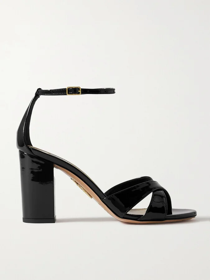 Aquazzura - Divine 85 Patent-leather Sandals - Black