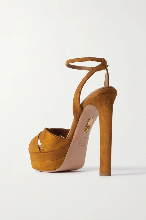 Aquazzura - Divine Plateau 130 Suede Platform Sandals - Brown - Image 3