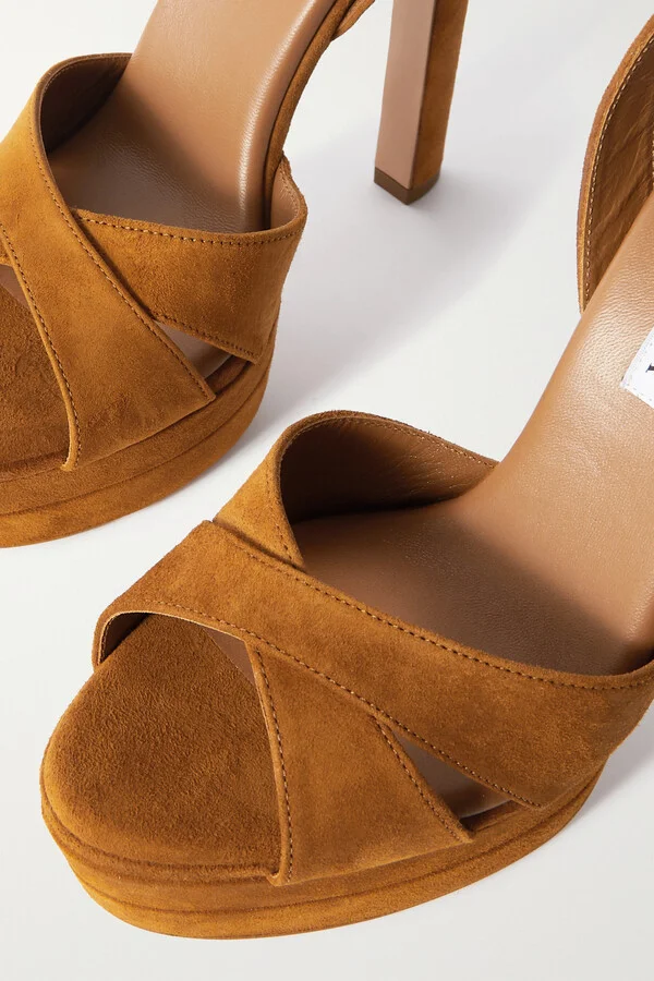 Aquazzura - Divine Plateau 130 Suede Platform Sandals - Brown - Image 4