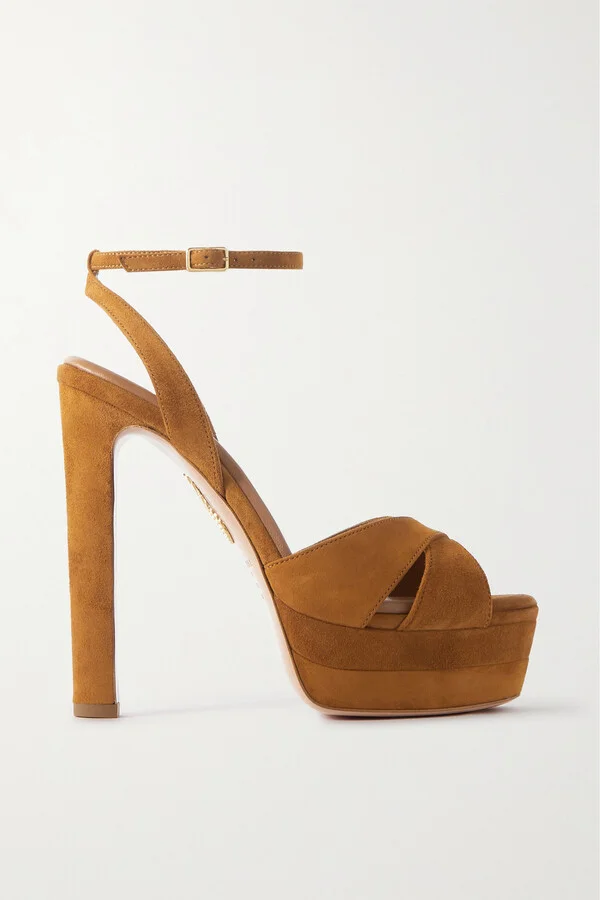 Aquazzura - Divine Plateau 130 Suede Platform Sandals - Brown