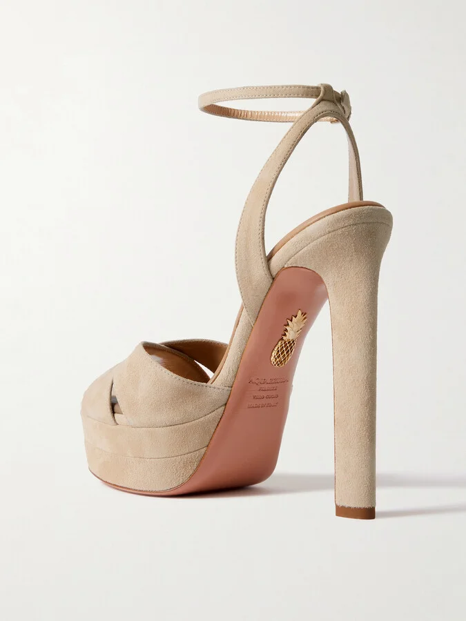 Aquazzura - Divine Plateau 130 Suede Platform Sandals - Neutrals - Image 3