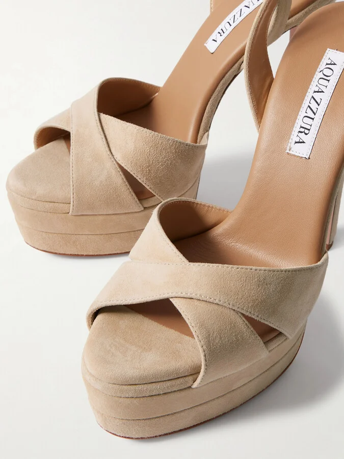 Aquazzura - Divine Plateau 130 Suede Platform Sandals - Neutrals - Image 4
