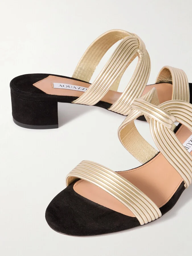 Aquazzura - Escencia 35 Knotted Metallic Sandals - Gold - Image 4