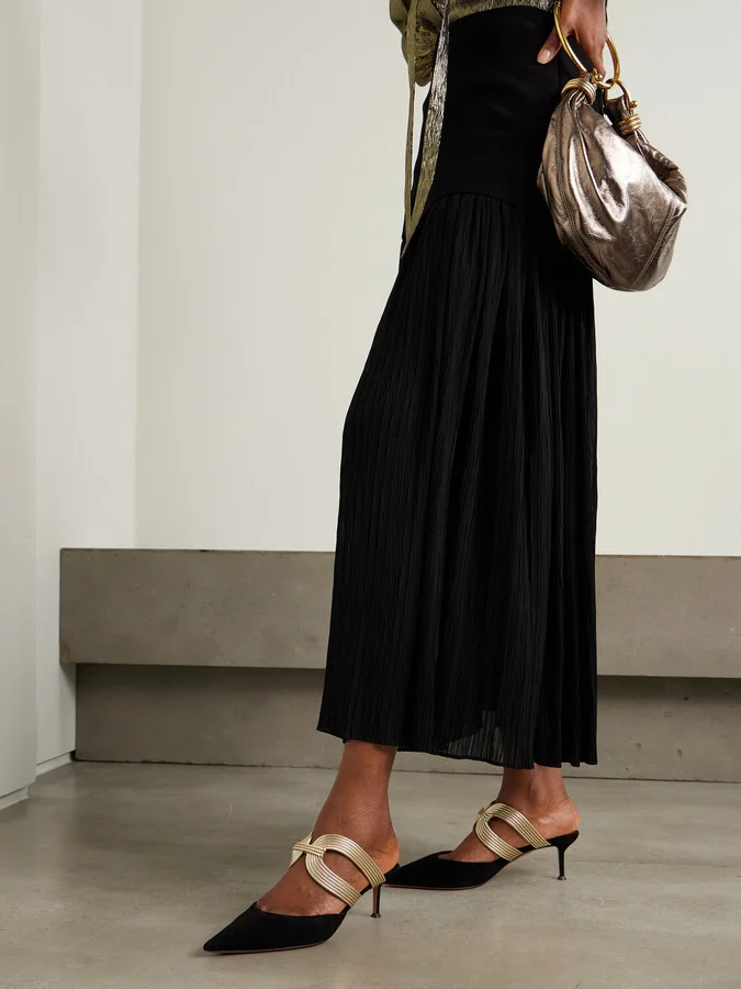 Aquazzura - Escenia 50 Two-tone Metallic And Suede Mules - Black - Image 2