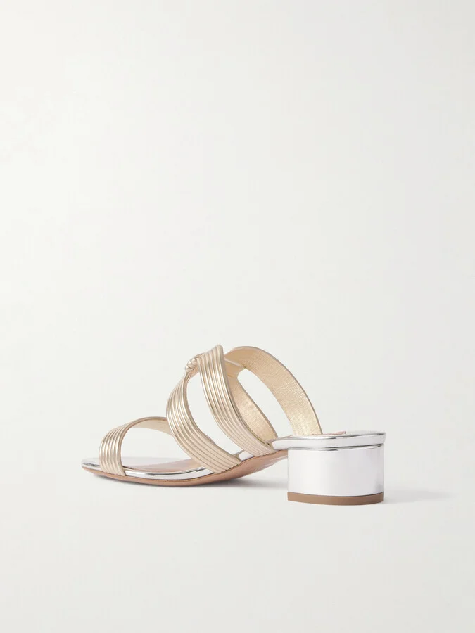 Aquazzura - Esencia 35 Metallic Mules - Silver - Image 3
