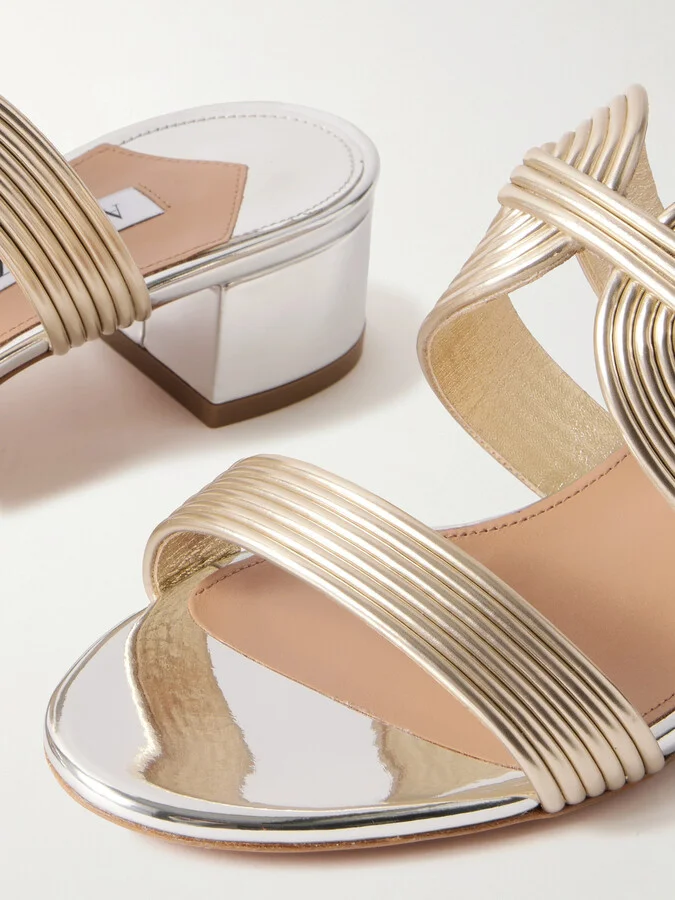 Aquazzura - Esencia 35 Metallic Mules - Silver - Image 4