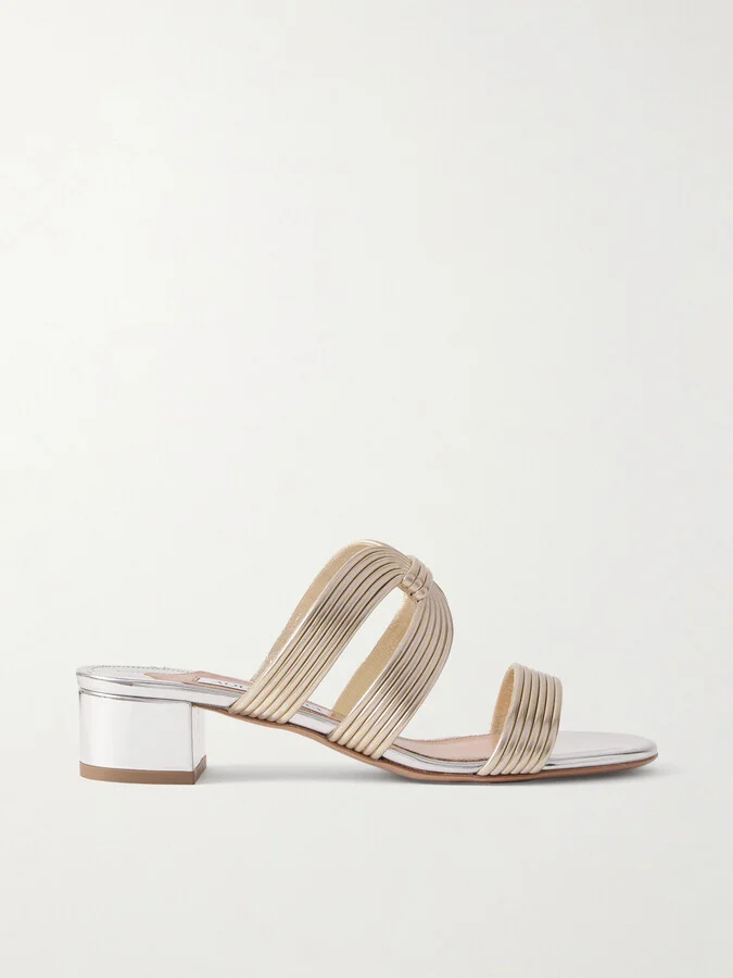 Aquazzura - Esencia 35 Metallic Mules - Silver