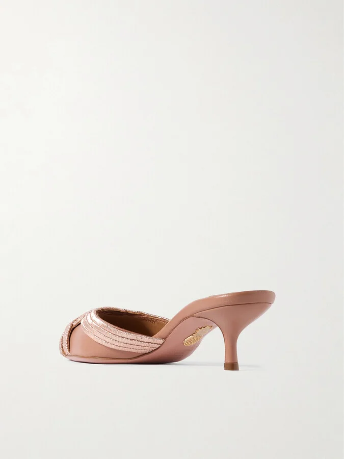 Aquazzura - Felix 50 Metallic Leather Mules - Pink - Image 3