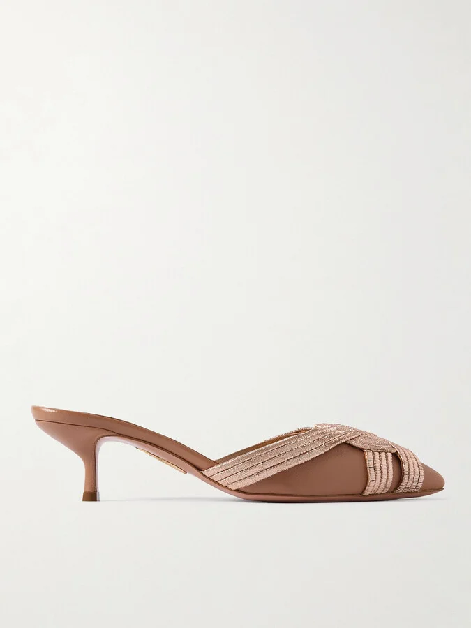 Aquazzura - Felix 50 Metallic Leather Mules - Pink