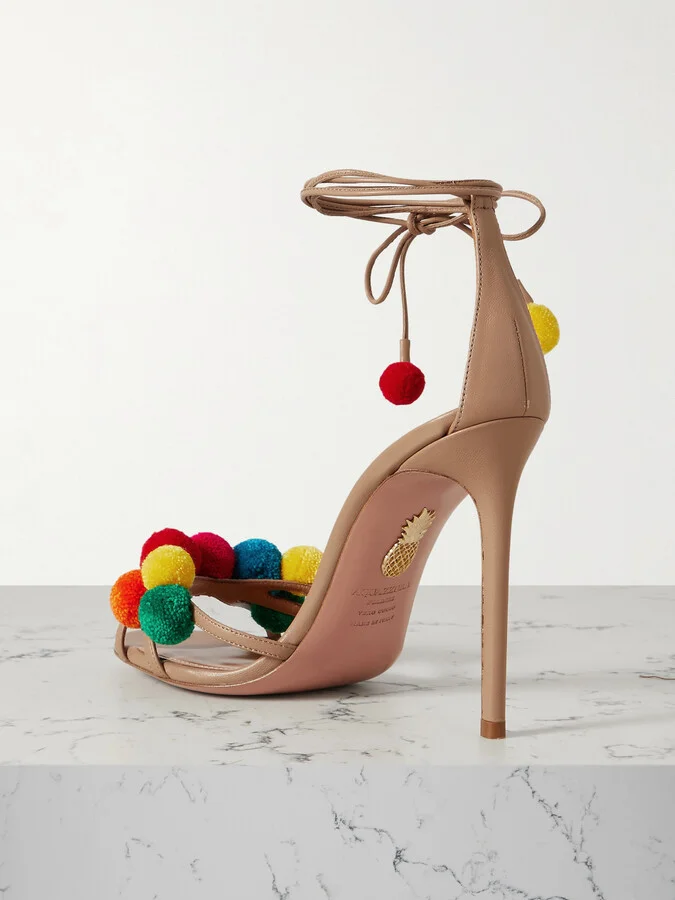 Aquazzura - Fiesta 105 Embellished Leather Sandals - Neutrals - Image 3