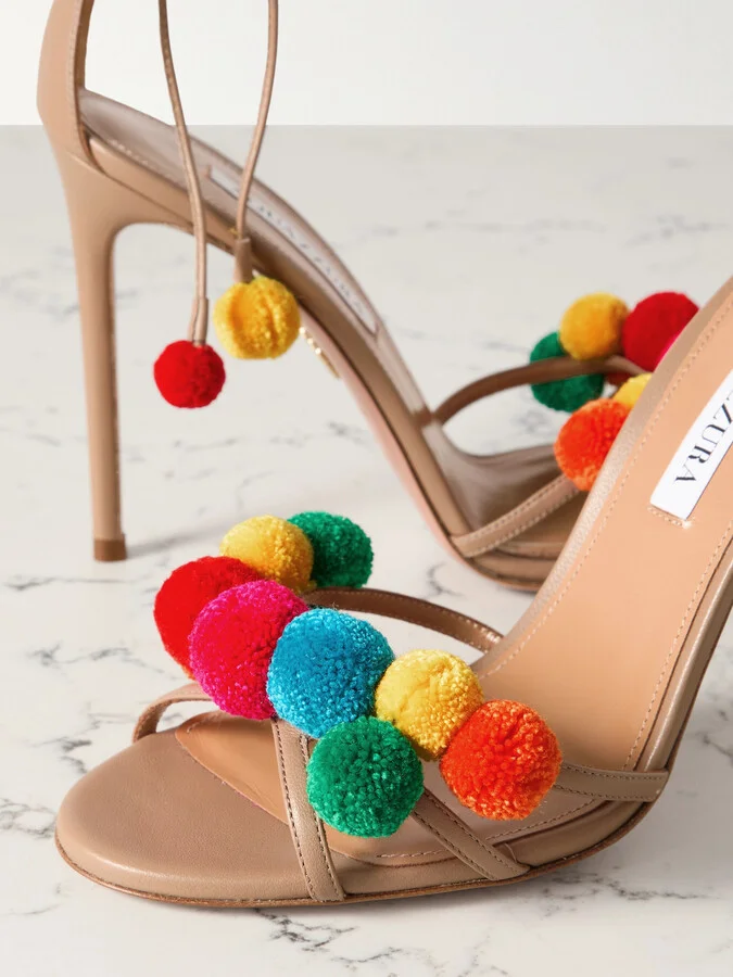 Aquazzura - Fiesta 105 Embellished Leather Sandals - Neutrals - Image 4