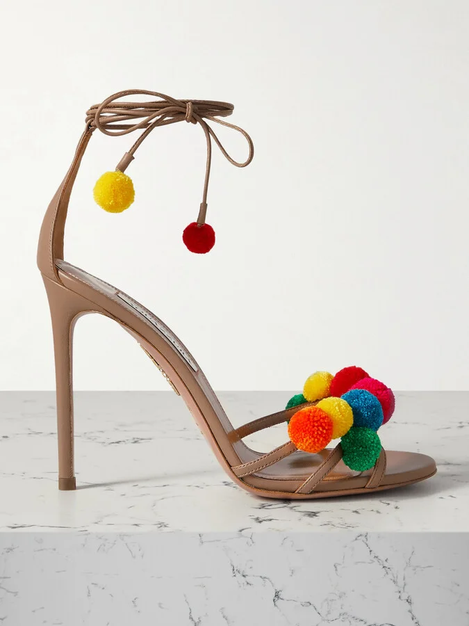 Aquazzura - Fiesta 105 Embellished Leather Sandals - Neutrals