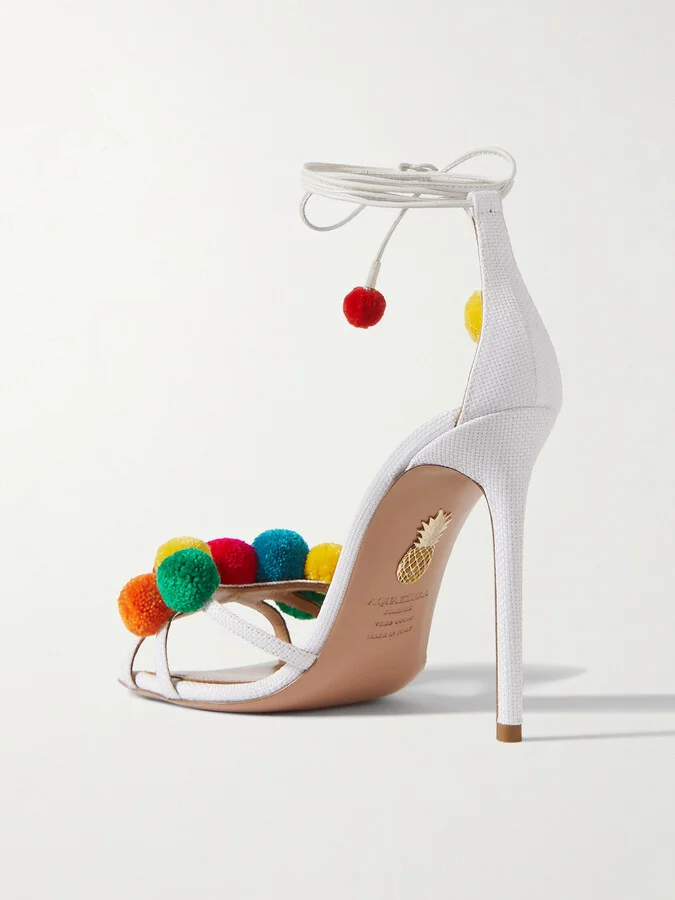 Aquazzura - Fiesta 105 Embellished Raffia And Leather Sandals - White - Image 3