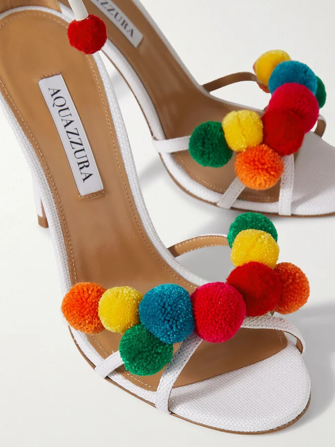 Aquazzura - Fiesta 105 Embellished Raffia And Leather Sandals - White - Image 4