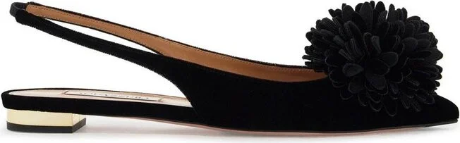 Aquazzura Floral Embellished Slingback Flat Shoes