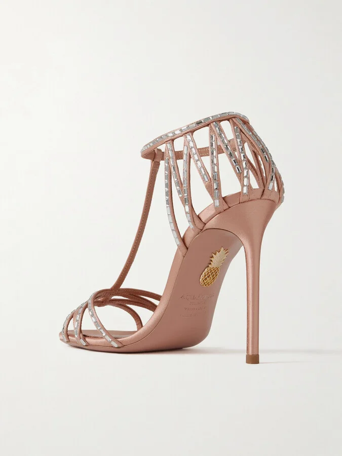 Aquazzura - Forever More 105 Crystal-embellished Satin Sandals - Neutrals - Image 3
