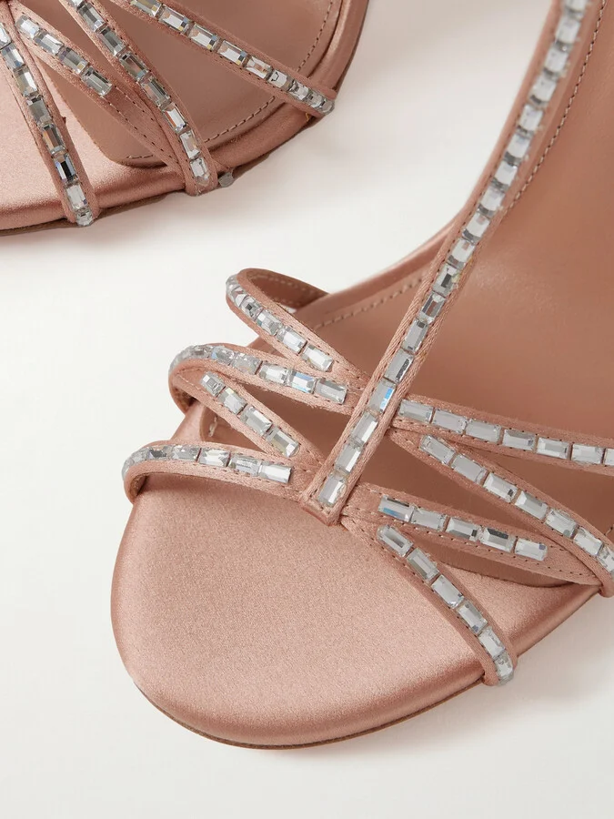 Aquazzura - Forever More 105 Crystal-embellished Satin Sandals - Neutrals - Image 4