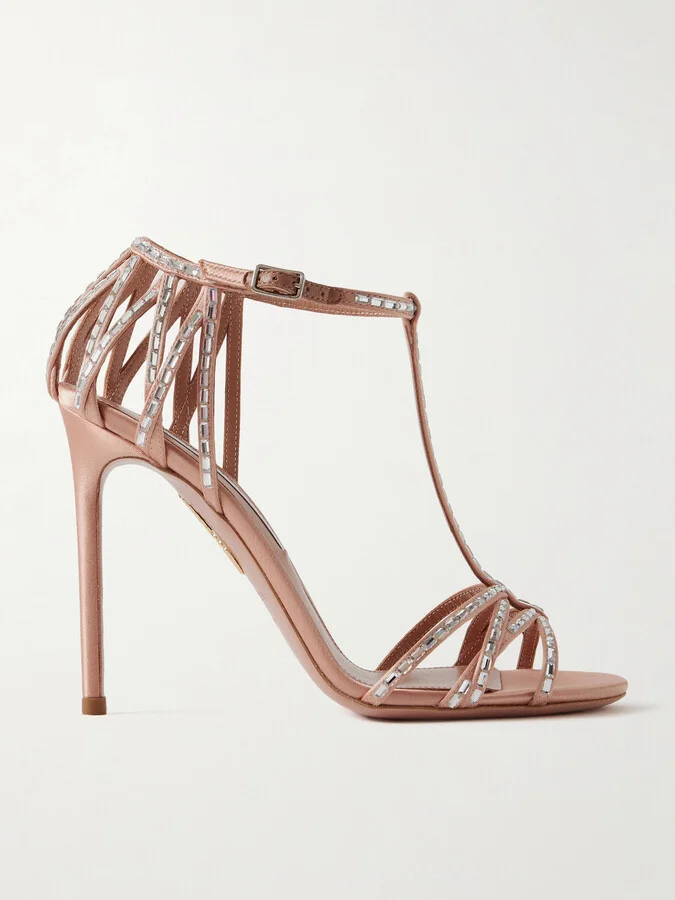 Aquazzura - Forever More 105 Crystal-embellished Satin Sandals - Neutrals