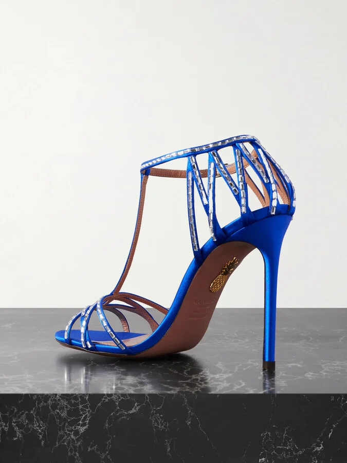 Aquazzura - Forever More 110 Crystal-embellished Satin Sandals - Blue - Image 3