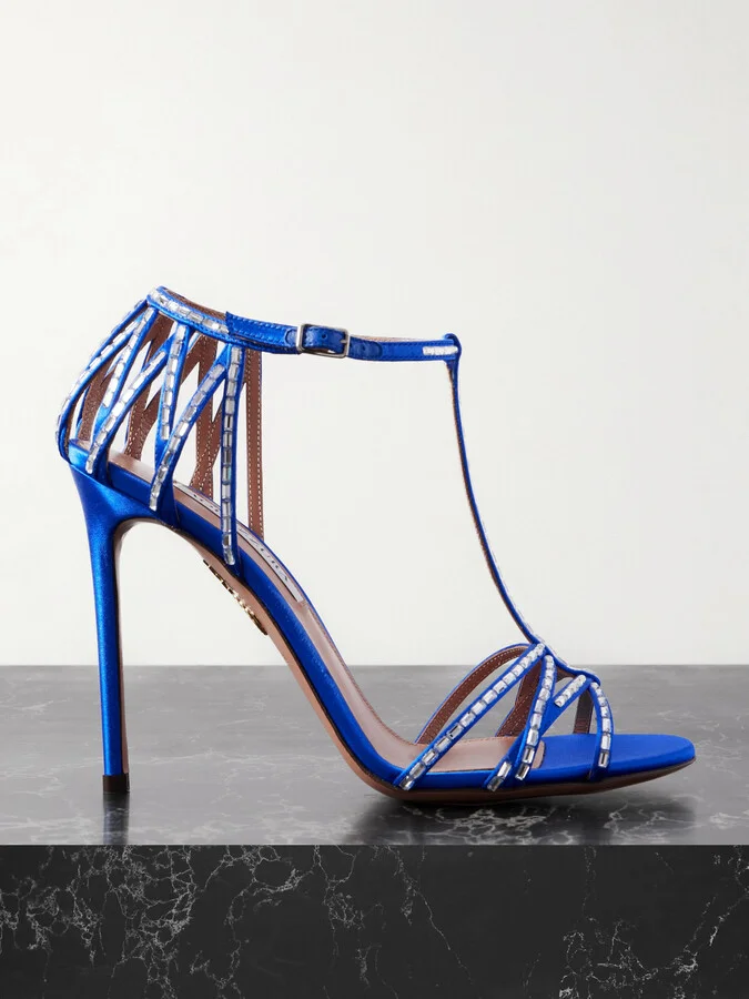 Aquazzura - Forever More 110 Crystal-embellished Satin Sandals - Blue