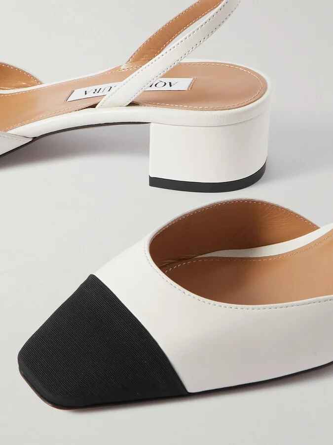 Aquazzura - French Flirt 35 Grosgrain-trimmed Leather Mary Jane Pumps - White - Image 4