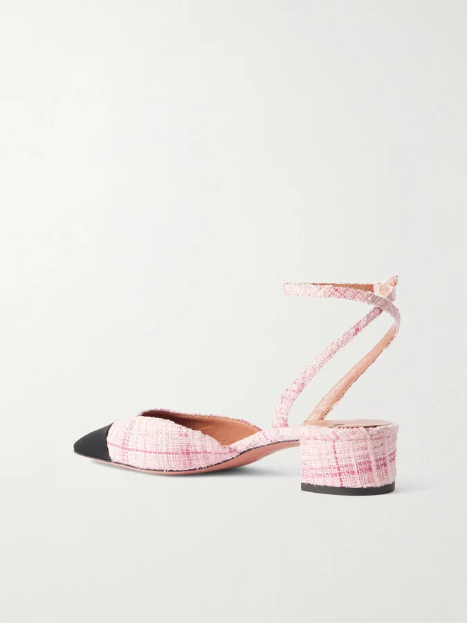 Aquazzura - French Flirt 35 Grosgrain-trimmed Tweed Mary Jane Pumps - Pink - Image 3