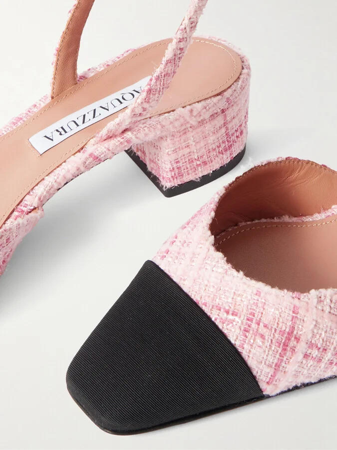 Aquazzura - French Flirt 35 Grosgrain-trimmed Tweed Mary Jane Pumps - Pink - Image 4
