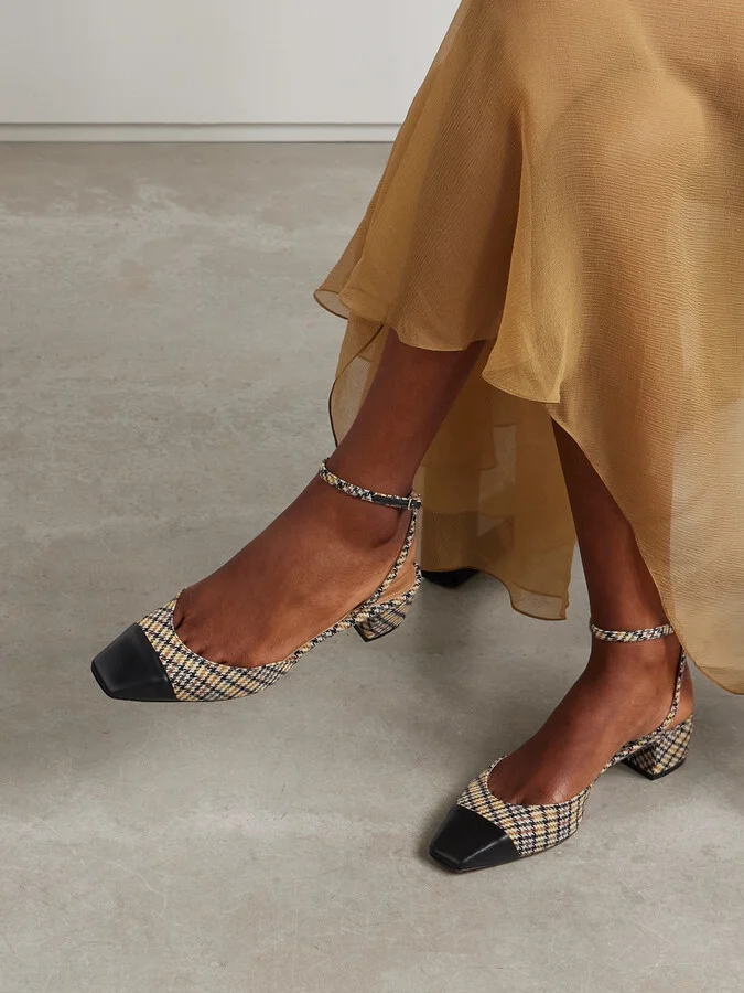 Aquazzura - French Flirt 35 Leather-trimmed Checked Houndstooth Woven Pumps - Yellow - Image 2