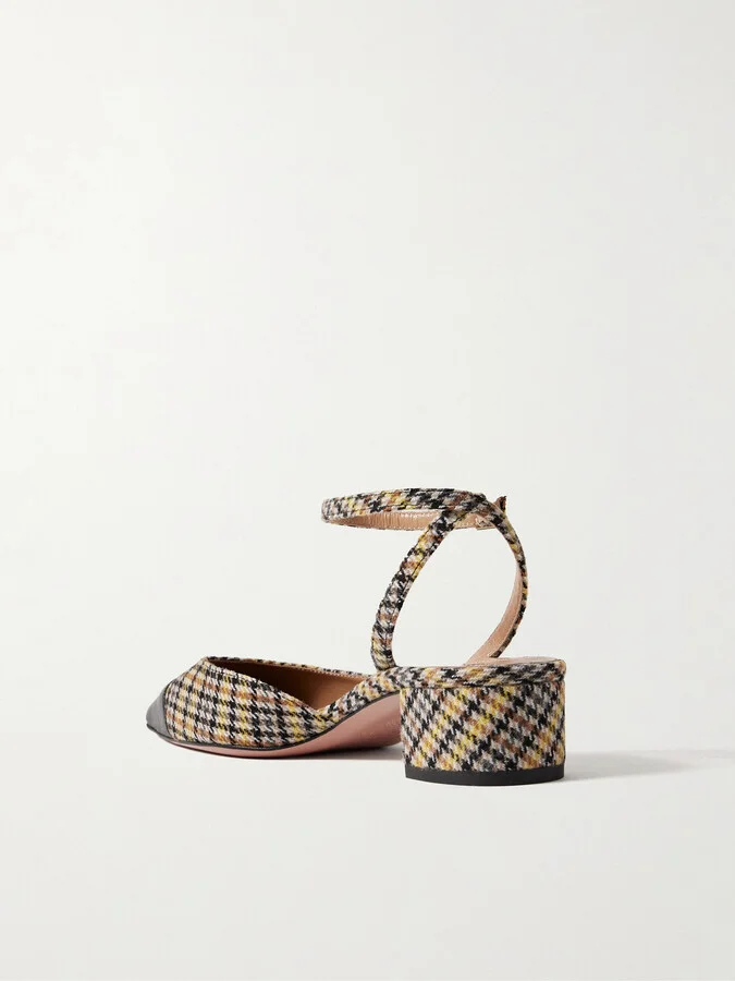 Aquazzura - French Flirt 35 Leather-trimmed Checked Houndstooth Woven Pumps - Yellow - Image 3