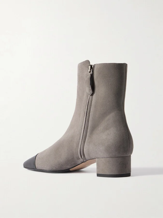 Aquazzura - French Flirt 35 Leather-trimmed Suede Ankle Boots - Gray - Image 3