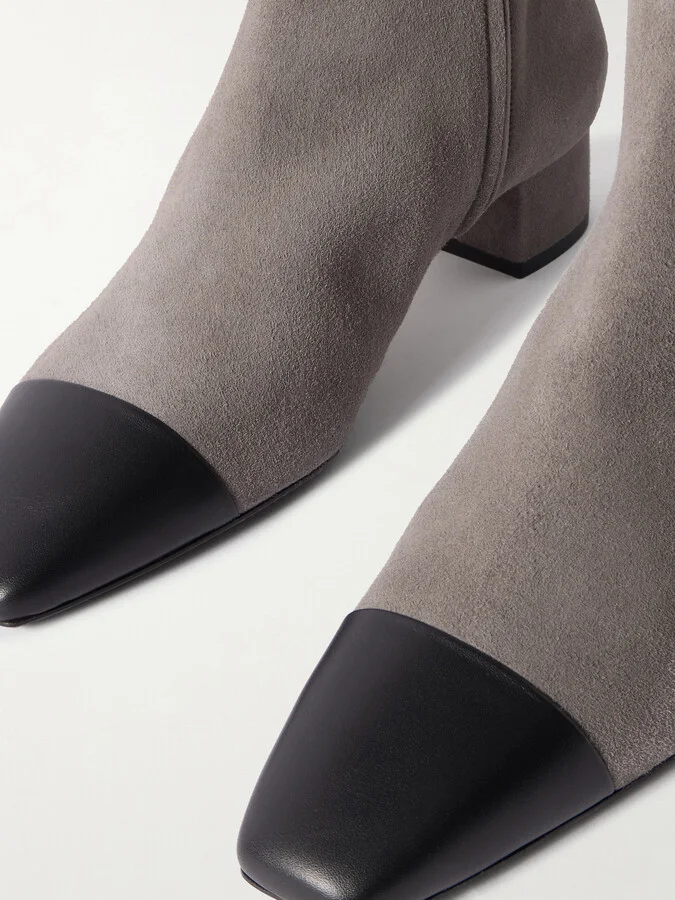 Aquazzura - French Flirt 35 Leather-trimmed Suede Ankle Boots - Gray - Image 4