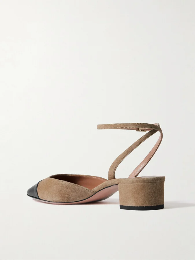 Aquazzura - French Flirt 35 Leather-trimmed Suede Mary Jane Pumps - Neutrals - Image 3
