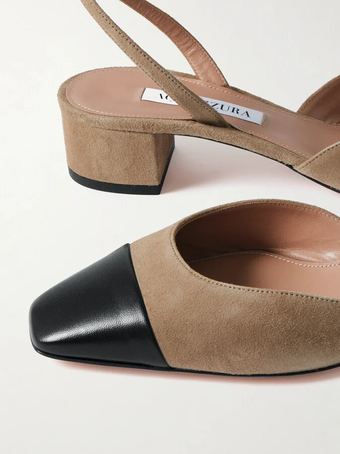 Aquazzura - French Flirt 35 Leather-trimmed Suede Mary Jane Pumps - Neutrals - Image 4