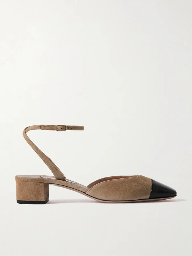 Aquazzura - French Flirt 35 Leather-trimmed Suede Mary Jane Pumps - Neutrals