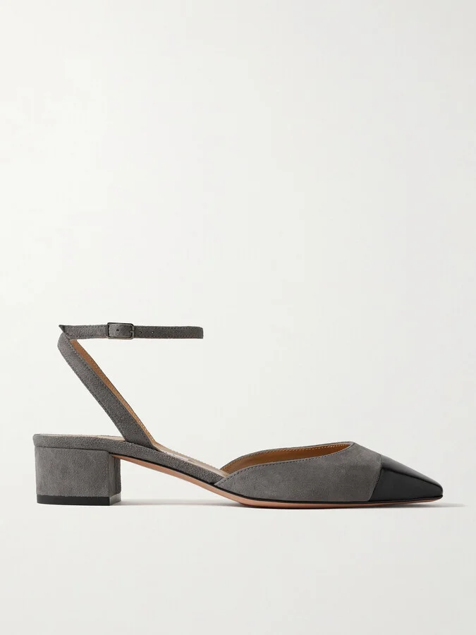Aquazzura - French Flirt 35 Leather-trimmed Suede Pumps - Gray