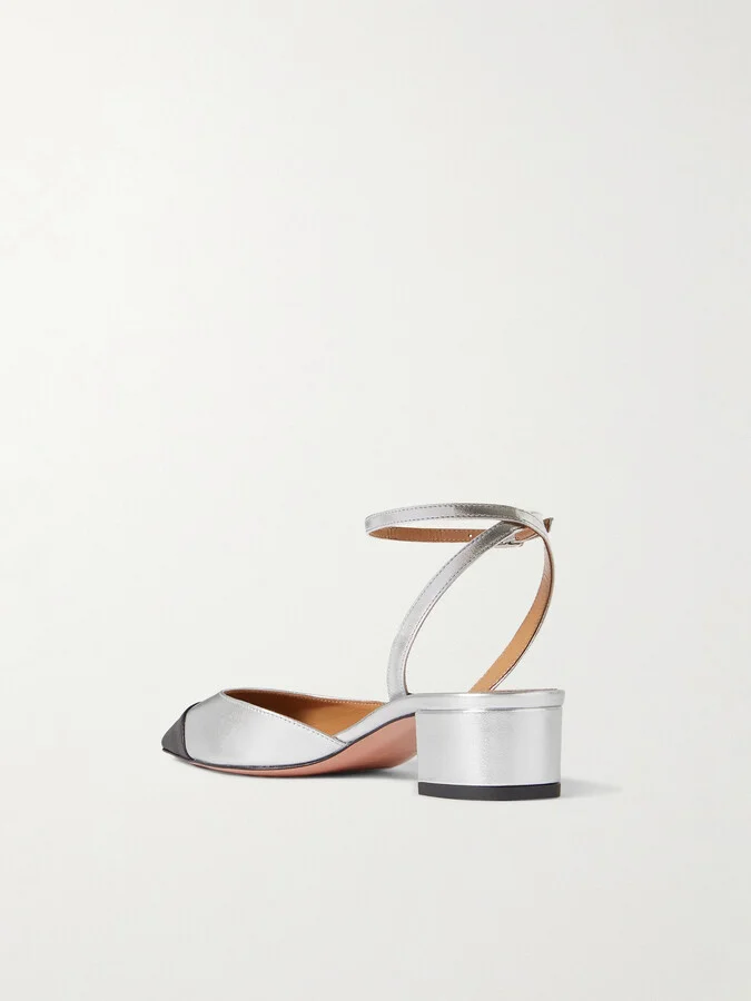 Aquazzura - French Flirt 35 Two-tone Metallic Leather Mary Jane Pumps - Silver - Image 3