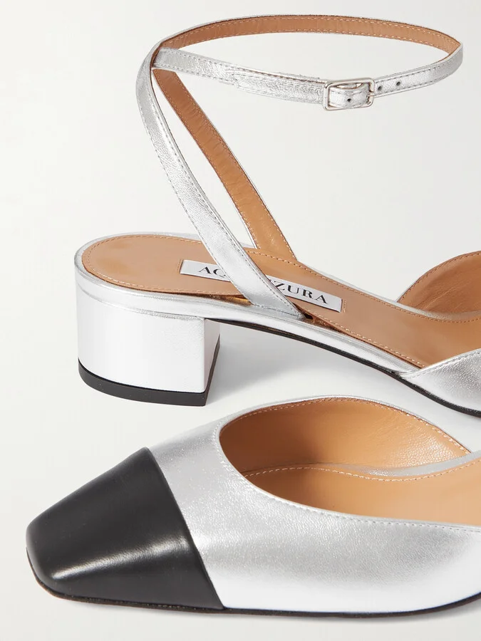 Aquazzura - French Flirt 35 Two-tone Metallic Leather Mary Jane Pumps - Silver - Image 4