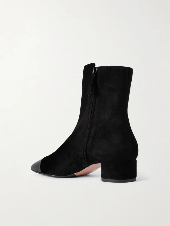 Aquazzura - French Flirt Leather-trimmed Suede Ankle Boots - Black - Image 3