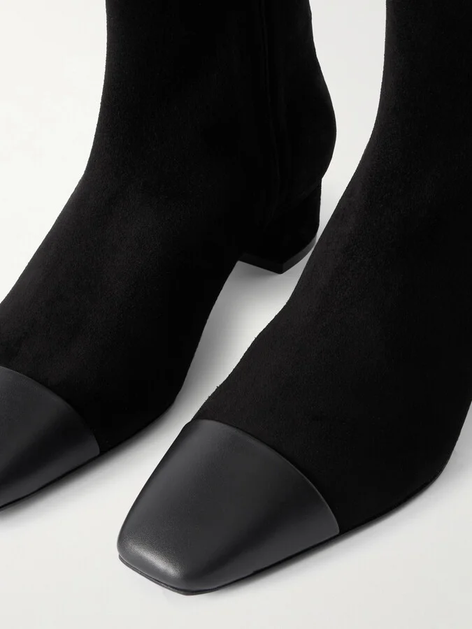 Aquazzura - French Flirt Leather-trimmed Suede Ankle Boots - Black - Image 4