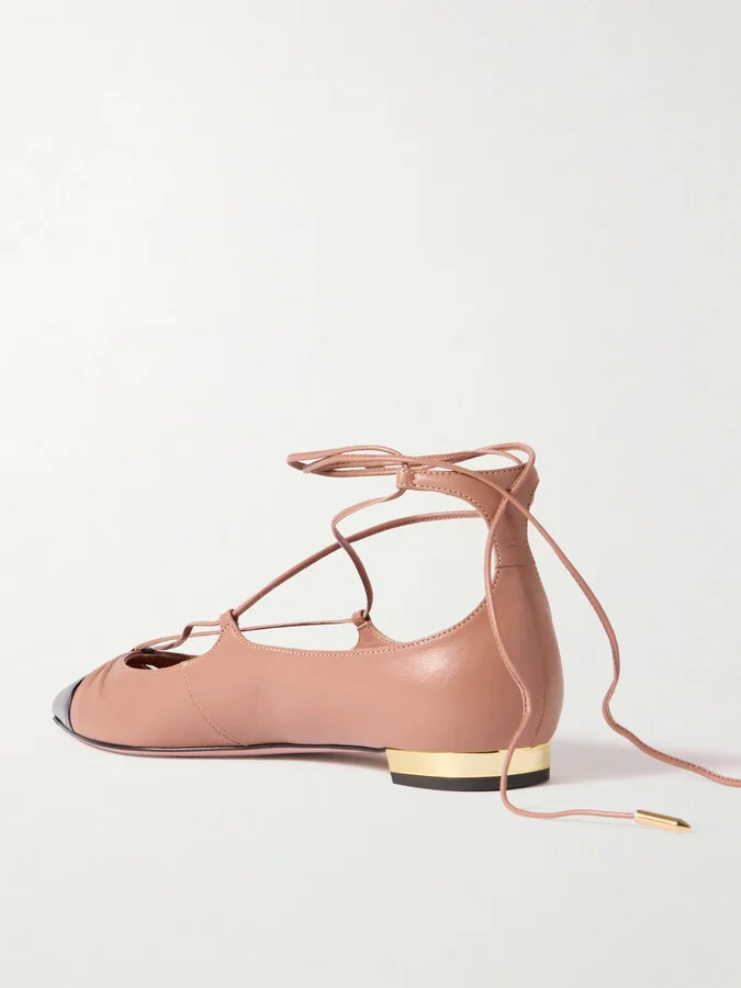 Aquazzura - Gabi Lace-up Leather Point-toe Flats - Pink - Image 3