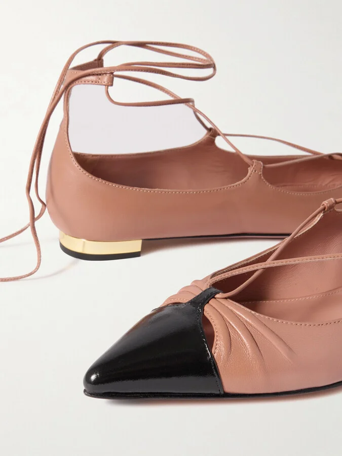 Aquazzura - Gabi Lace-up Leather Point-toe Flats - Pink - Image 4
