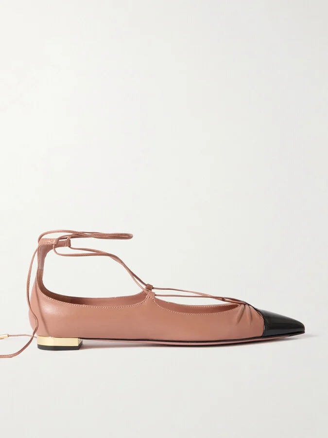 Aquazzura - Gabi Lace-up Leather Point-toe Flats - Pink