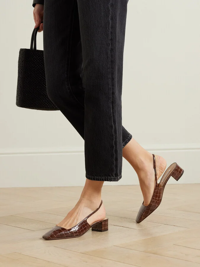 Aquazzura - Ginza 35 Croc-effect Leather Slingback Pumps - Brown - Image 2