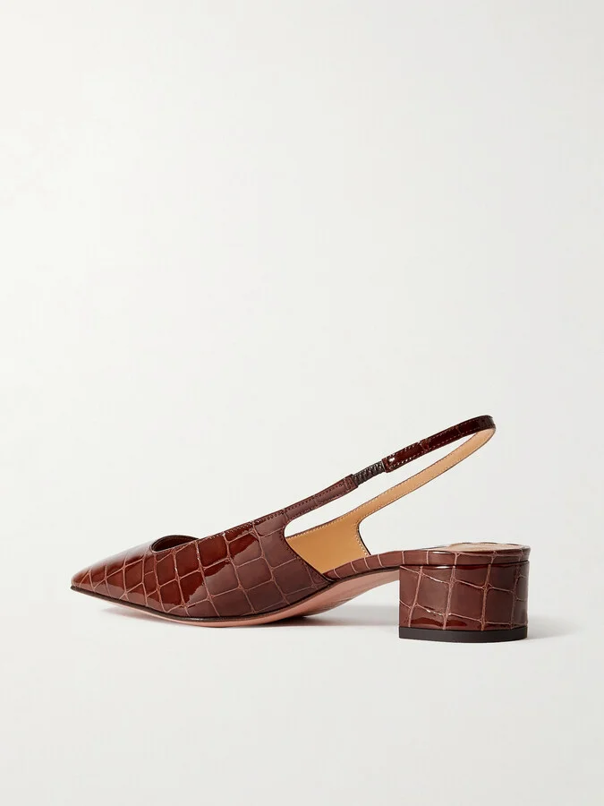 Aquazzura - Ginza 35 Croc-effect Leather Slingback Pumps - Brown - Image 3