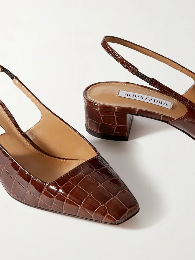 Aquazzura - Ginza 35 Croc-effect Leather Slingback Pumps - Brown - Image 4