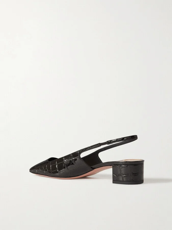 Aquazzura - Ginza 35 Croc-effect Patent-leather Slingback Pumps - Black - Image 3